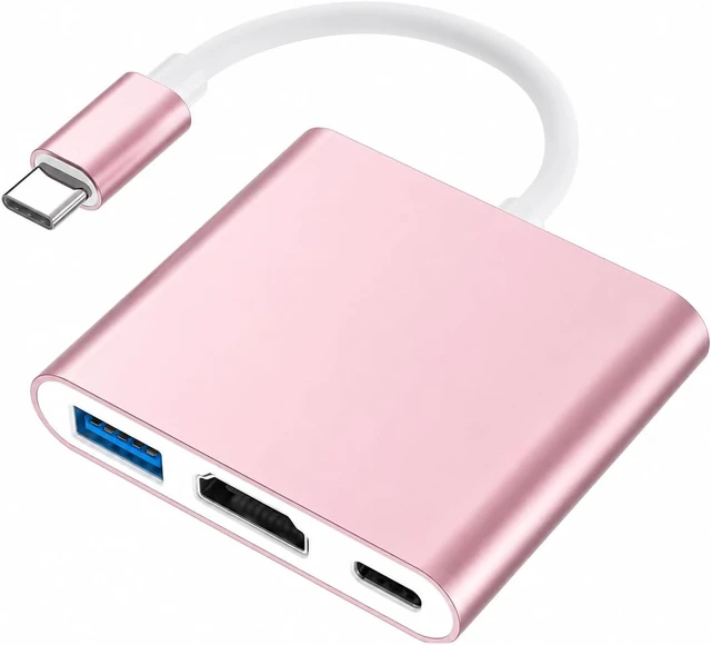 Main image of USB C to HDMI Adapter, 4K USB C Hub with 100W PD, USBA 3.0 Port, HDMI to USBC Multiport Digital AV Converter for MacBook Pro/Air, iPad, Tablets, TV, Monitor and More (Pink)