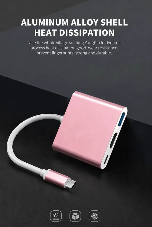 Alt view image 3 of 6 - USB C to HDMI Adapter, 4K USB C Hub with 100W PD, USBA 3.0 Port, HDMI to USBC Multiport Digital AV Converter for MacBook Pro/Air, iPad, Tablets, TV, Monitor and More (Pink)