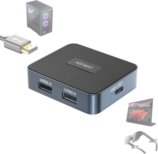 Main image of DisplayPort to USB C Adapter with 3Port USB Hub, DP 1.4 to USB-c Unidirectional, 4K@120Hz/2K@240HZ HDR 10bit for AR Glasses (XREAL/VITURE/Rokid) and Portable Monitor(Power Cable Included)