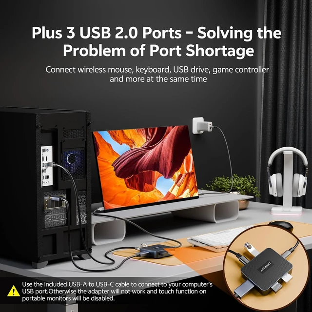 Alt view image 4 of 7 - DisplayPort to USB C Adapter with 3Port USB Hub, DP 1.4 to USB-c Unidirectional, 4K@120Hz/2K@240HZ HDR 10bit for AR Glasses (XREAL/VITURE/Rokid) and Portable Monitor(Power Cable Included)
