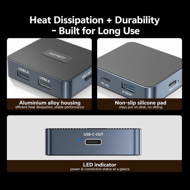 Alt view image 6 of 7 - DisplayPort to USB C Adapter with 3Port USB Hub, DP 1.4 to USB-c Unidirectional, 4K@120Hz/2K@240HZ HDR 10bit for AR Glasses (XREAL/VITURE/Rokid) and Portable Monitor(Power Cable Included)