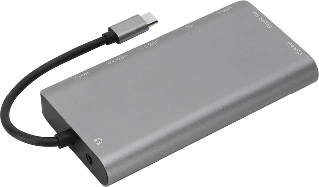 Alt view image 5 of 7 - 8 in 1 USB C Hub with RJ45 Ethernet, VGA, USB 3.0, SD Card Reader, and PD Charging Port for Laptops and Computers