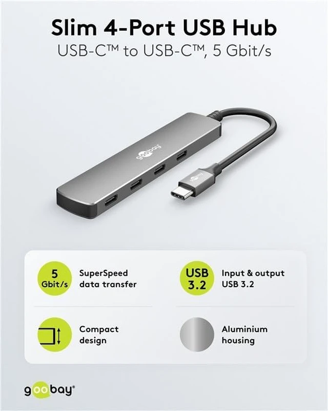 Alt view image 2 of 3 - goobay USB C 3.2 - USB A 3.2 / USB-C Male to 4X USB-C, Compact Hub for Laptop, Tablet, Smartphone, SuperSpeed Data Rates up to 5 Gbps, Compatible with Windows/Linux/macOS - 79160