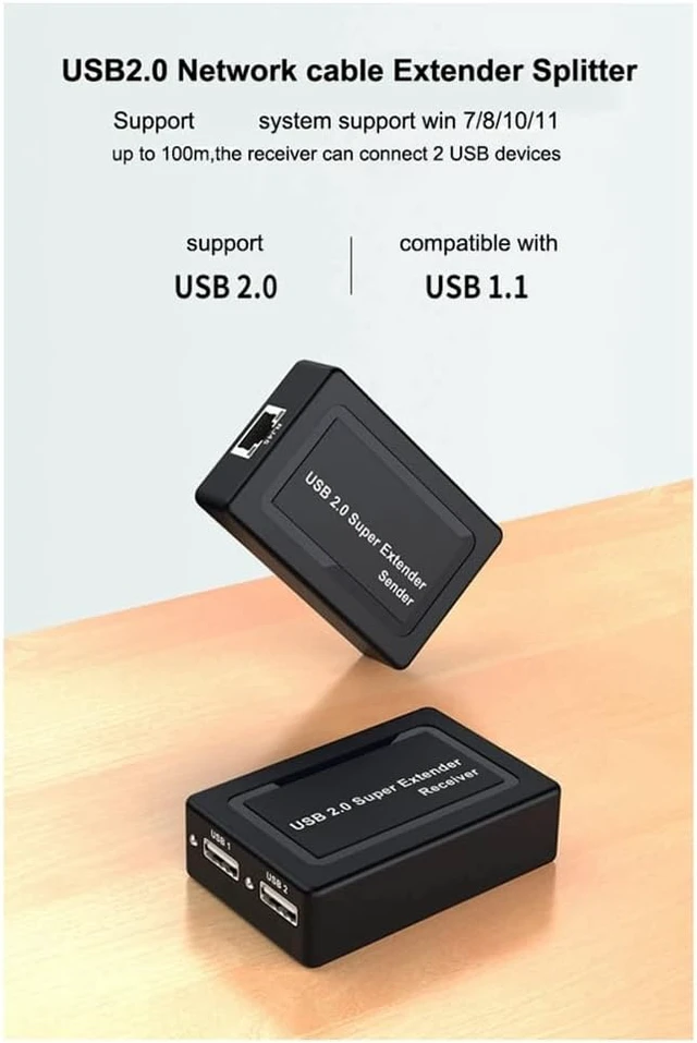 Alt view image 6 of 7 - USB 2.0 Extender Hub 2-Port RJ45 Over Cat5e/Cat6 100m for U Disk