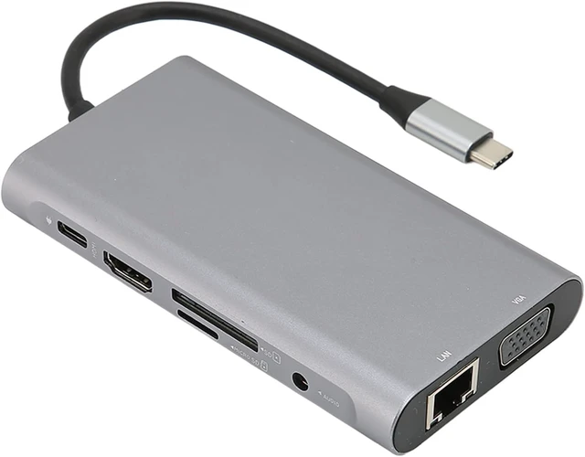 Alt view image 2 of 7 - USB C Hub 10 in 1 with 4K HDMI VGA Gigabit Ethernet 3 USB 3.0 PD Charging SD Card Slot Audio Port