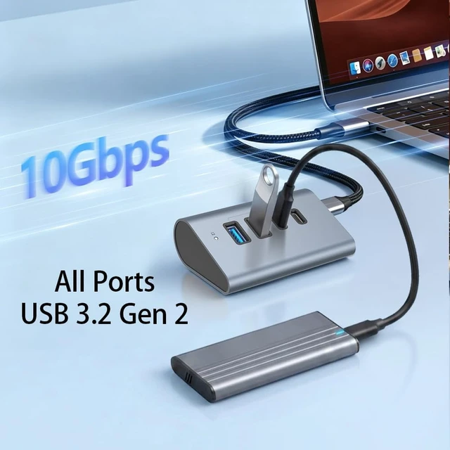 Alt view image 2 of 7 - USB 3.2 Gen 2 Ergonomic Hub, 2A+2C Ports and External Power Port
