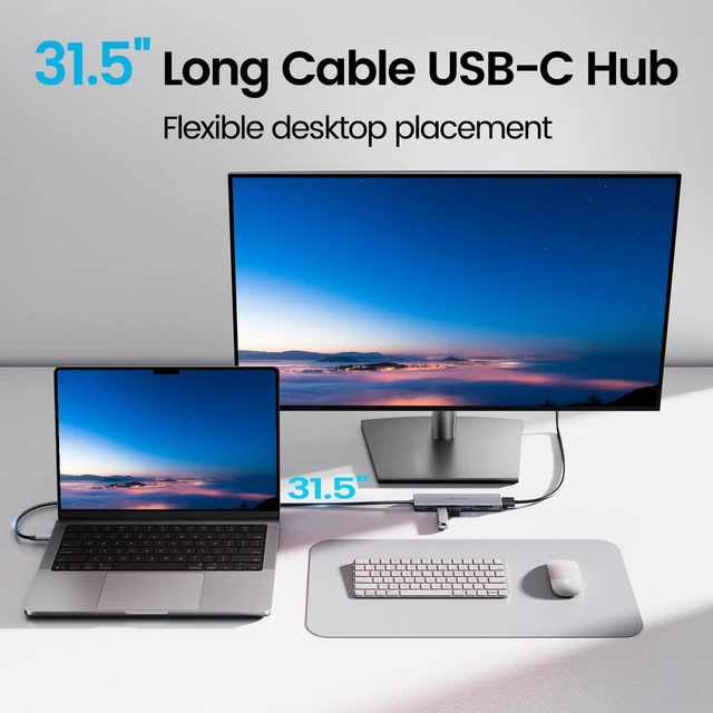 Alt view image 2 of 7 - 31.5'' USB C Hub Multiport Adapter HDMI 4K for MacBook Neo, iPad