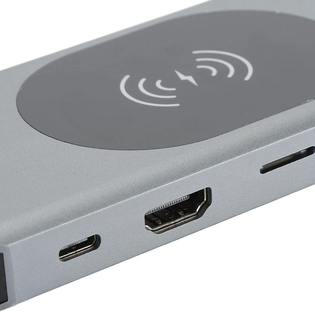 Alt view image 4 of 7 - 13 in 1 USB C Hub Docking Station with 4K Multimedia Interface, VGA, 3 USB A, 2 USB C, PD Charging, RJ45, Card Reader, 3.5mm Audio, 15W Wireless Charger
