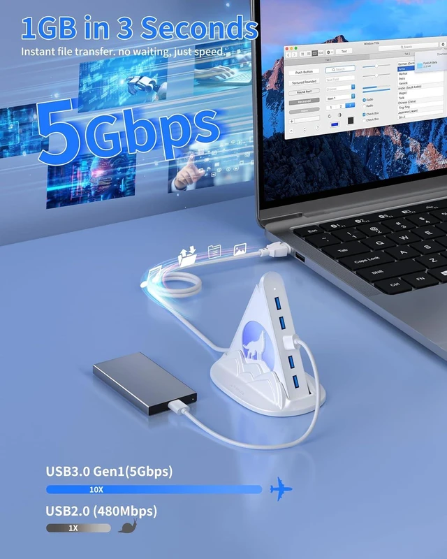 Alt view image 5 of 7 - USB Hub 3.0, 7-Port USB Hub with RGB Night Light and Base, Vertical USB a Splitter for Desktop,Laptop, MacBook, Game Console, Flash Drive, XPS, PC, Printer, Camera, KeyboardWhite+Base