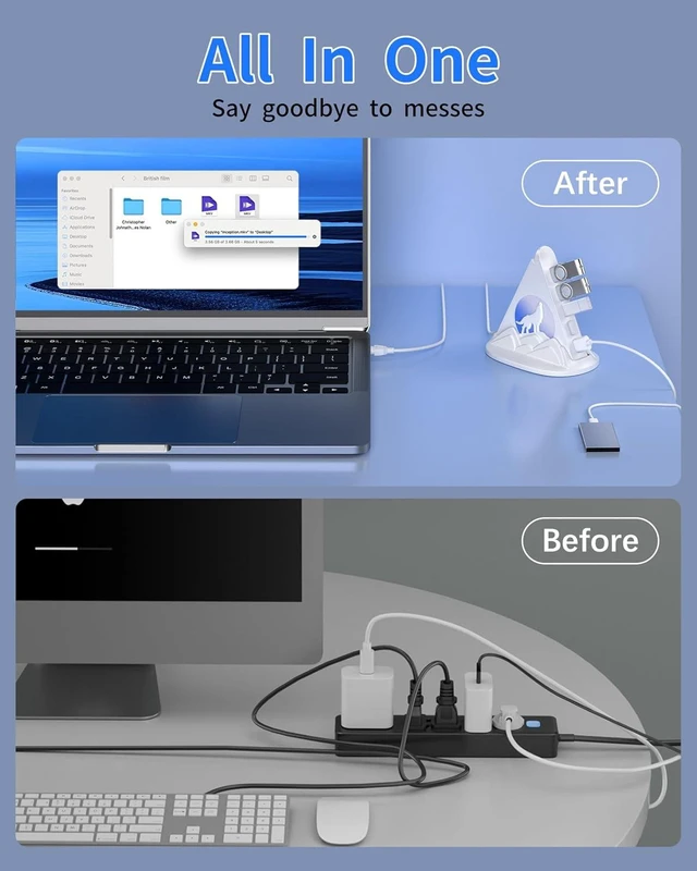 Alt view image 7 of 7 - USB Hub 3.0, 7-Port USB Hub with RGB Night Light and Base, Vertical USB a Splitter for Desktop,Laptop, MacBook, Game Console, Flash Drive, XPS, PC, Printer, Camera, KeyboardWhite+Base