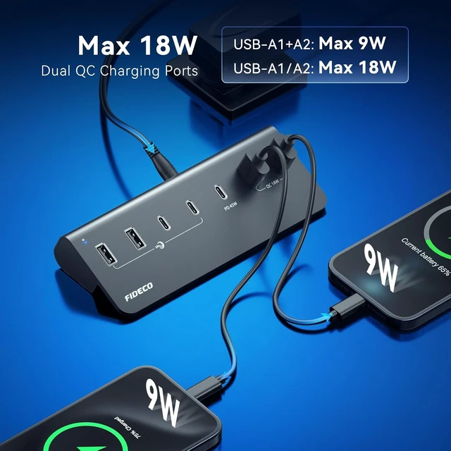Alt view image 4 of 7 - 7-Port 72W Powered USB Hub, USB C Hub with 1 PD 45W, 2 QC 3.0 Charging Ports, and 4 USB 3.2 Ports (2 USB-A + 2 USB-C), Aluminum 10Gbps USB Hub for Laptop, PC, MacBook, iPhone 17/16/15, Grey
