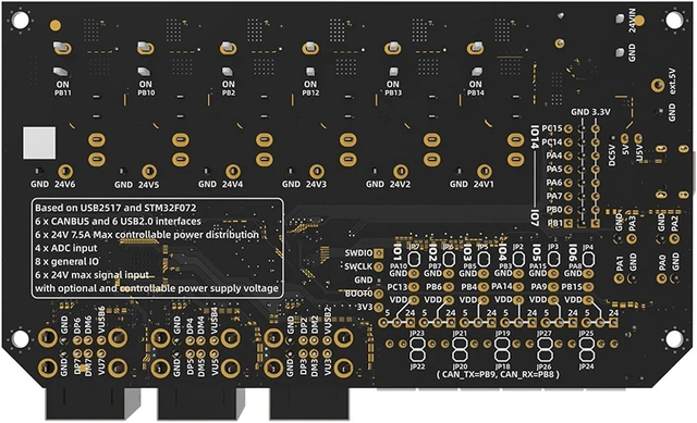 Alt view image 7 of 7 - 6-Port USB 2.0 Hub Hexa Distribution CAN2.0 Connector and 24V Power Distribution for Multiple Head Printer Hexa Distribution Modules