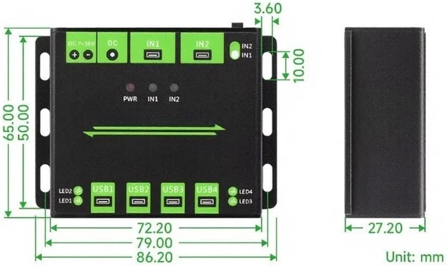 Alt view image 5 of 7 - Dual-Host USB 3.0 Hub 4-Port Switching Metal Case