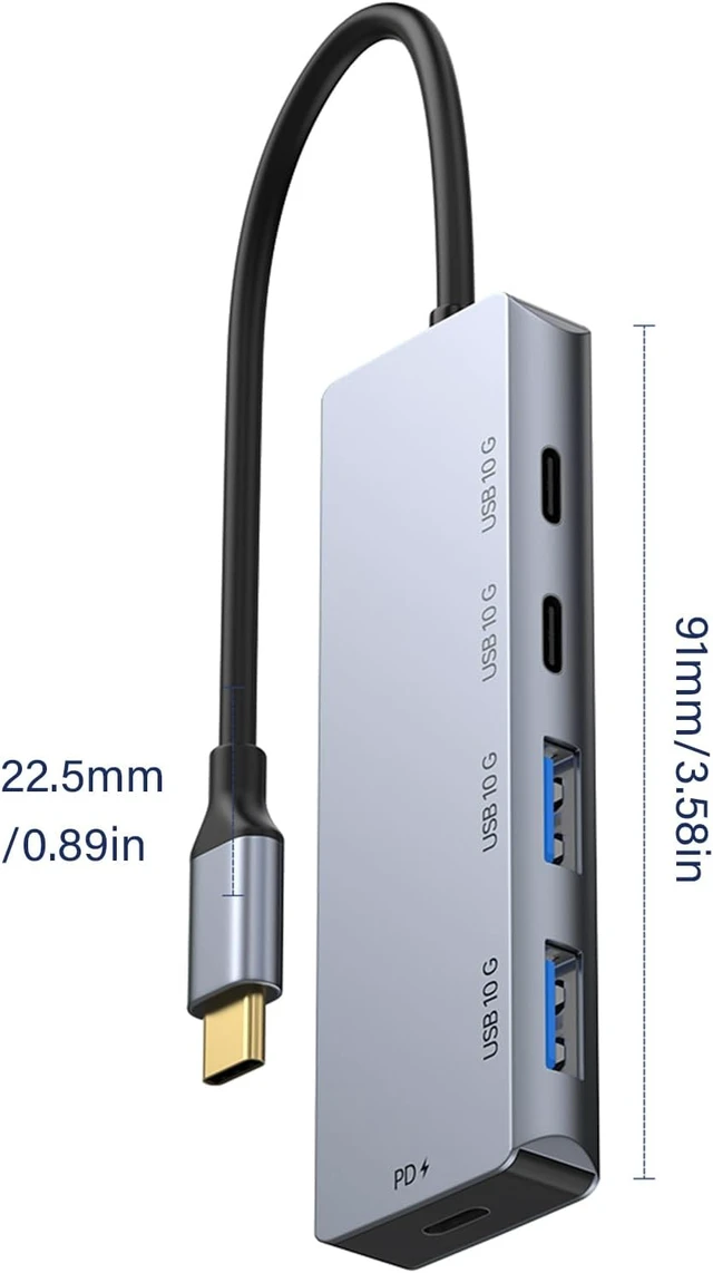 Alt view image 3 of 7 - Aluminum USB C Hub 4 Port 10Gbps High Speed Data Transfer PD100W for Charging Laptop Tablet