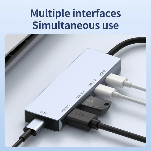 Alt view image 4 of 7 - Aluminum USB C Hub 4 Port 10Gbps High Speed Data Transfer PD100W for Charging Laptop Tablet