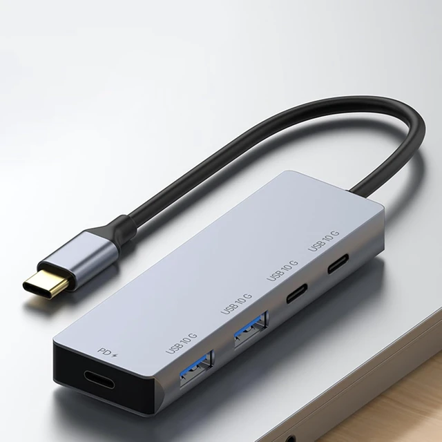 Alt view image 6 of 7 - Aluminum USB C Hub 4 Port 10Gbps High Speed Data Transfer PD100W for Charging Laptop Tablet