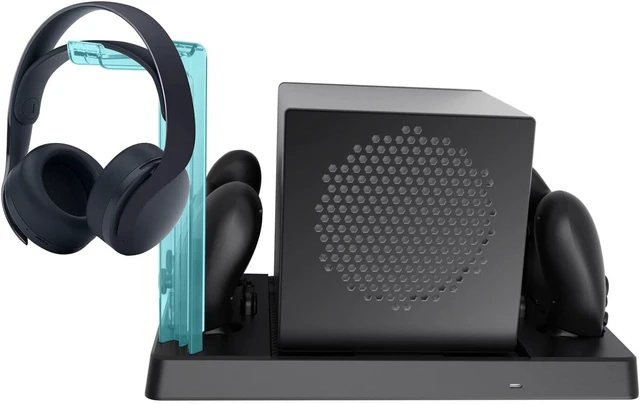 Alt view image 5 of 7 - 6-in-1 Multi-Functional Charging Dock for Steam Machine with 3-Speed Cooling Fan RGB Lights 2 Controller Chargers USB Hub Headphone Stand
