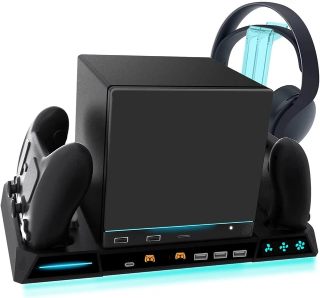Alt view image 7 of 7 - 6-in-1 Multi-Functional Charging Dock for Steam Machine with 3-Speed Cooling Fan RGB Lights 2 Controller Chargers USB Hub Headphone Stand