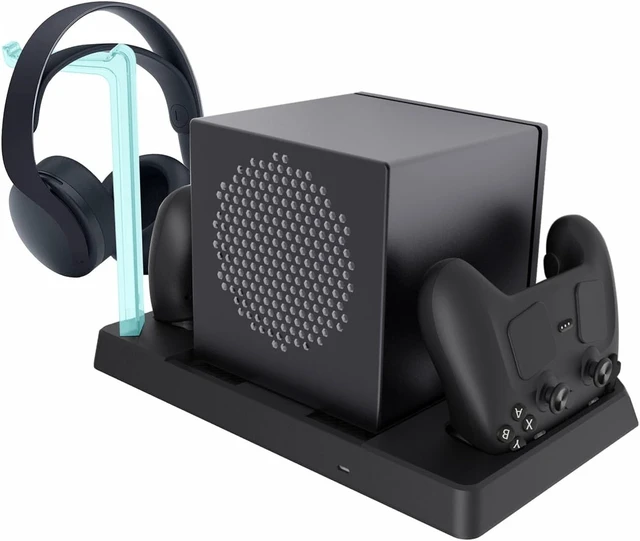 Alt view image 4 of 7 - 6-in-1 Multi-Functional Charging Dock for Steam Machine with 3-Speed Cooling Fan RGB Lights 2 Controller Chargers USB Hub Headphone Stand