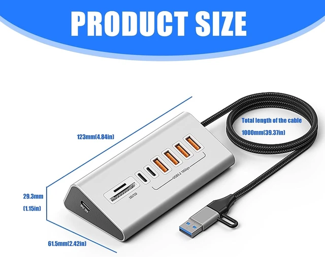 Alt view image 3 of 7 - Aluminum Alloy USB C Hubs Multiple Port Adapter USB 3.2 10Gbps SDTF Card Reader Design for Laptop Type C Hubs with SDTF Card Reader