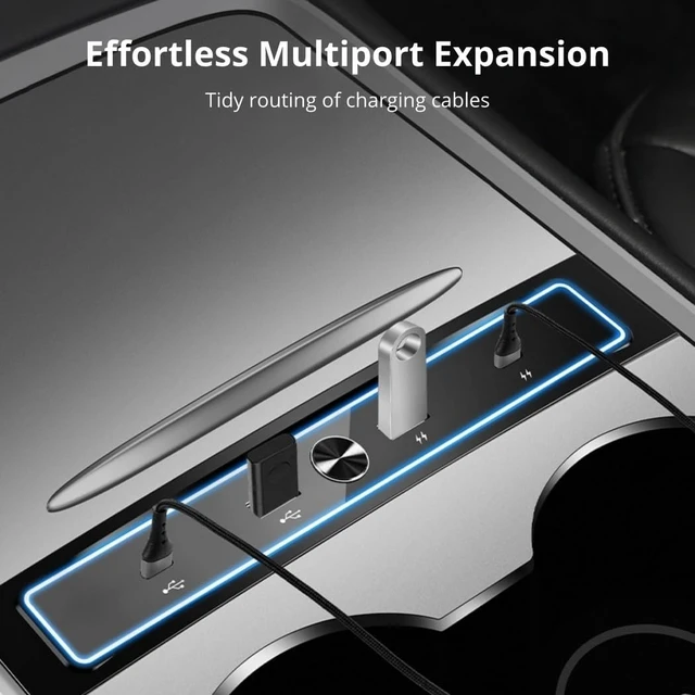 Alt view image 3 of 5 - PONDON Usb Adapter For Model 3/Y (2021/2022/2023), 4-Port Usb Dock Suited To Center Console Hub, Multiport Station With Led Light For Data Transmission And Vehicle Charging
