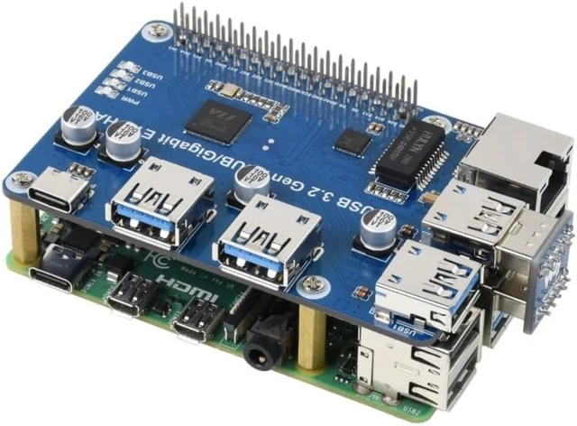 Alt view image 5 of 7 - USB 3.2 Gen1 and Gigabit Ethernet HUB HAT for Raspberry Pi, 3X USB, 1x Gigabit ETH, Driver-Free