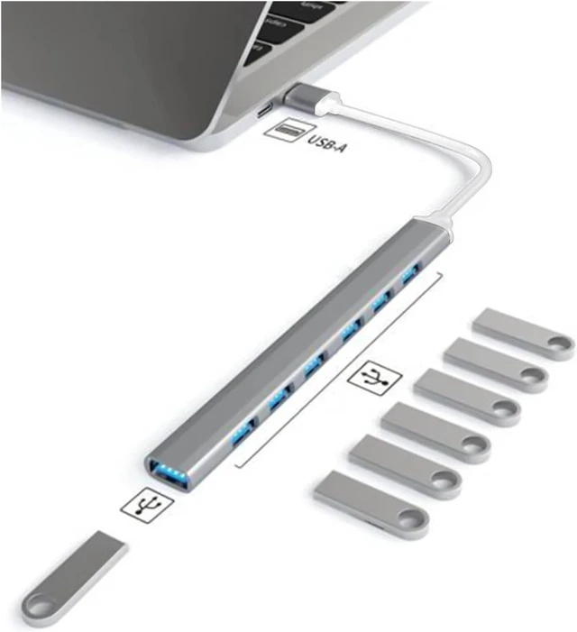 Alt view image 5 of 5 - 7 Ports USB HUB USB C USB 3.0 HUB 7-in-1 Type C Multi-Port USB Splitter Adapter USB Adapter(4 Ports USB Gray)
