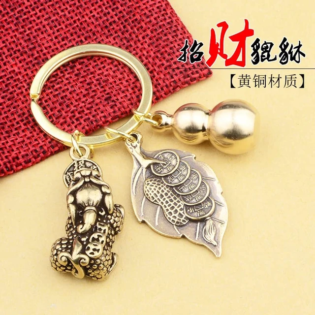 Alt view image 2 of 6 - xiexuelian One Leaf Fortune Brass Leaf Gourd Lucky Pixiu Keychain Copper Coin Transfer Pixiu Creative Gift Birthday Gift