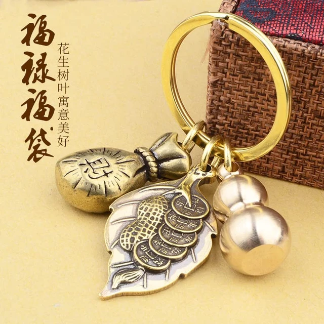 Alt view image 3 of 6 - xiexuelian One Leaf Fortune Brass Leaf Gourd Lucky Pixiu Keychain Copper Coin Transfer Pixiu Creative Gift Birthday Gift