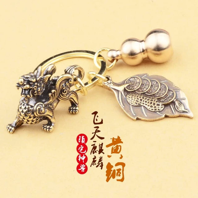 Alt view image 5 of 6 - xiexuelian One Leaf Fortune Brass Leaf Gourd Lucky Pixiu Keychain Copper Coin Transfer Pixiu Creative Gift Birthday Gift