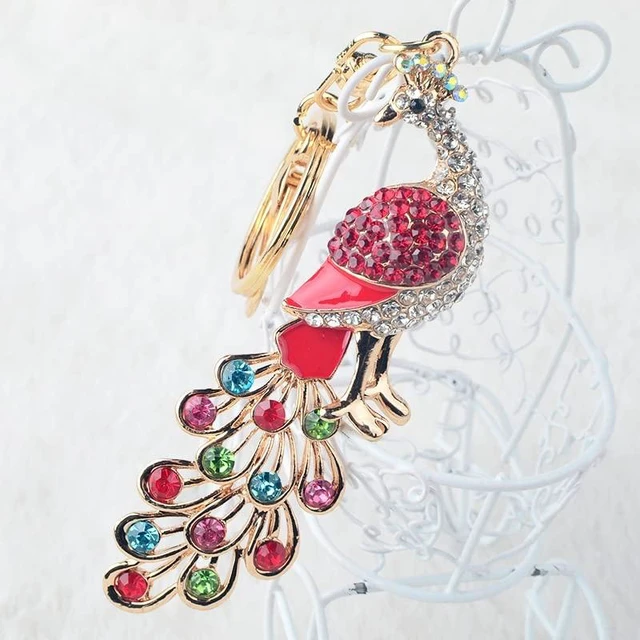 Main image of xiexuelian Colorful Peacock car Key Chain Cartoon Diamond Key Chain Girl Creative Bag Decoration supplies