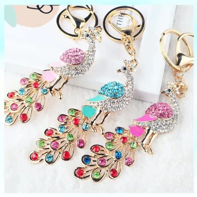 Alt view image 2 of 6 - xiexuelian Colorful Peacock car Key Chain Cartoon Diamond Key Chain Girl Creative Bag Decoration supplies