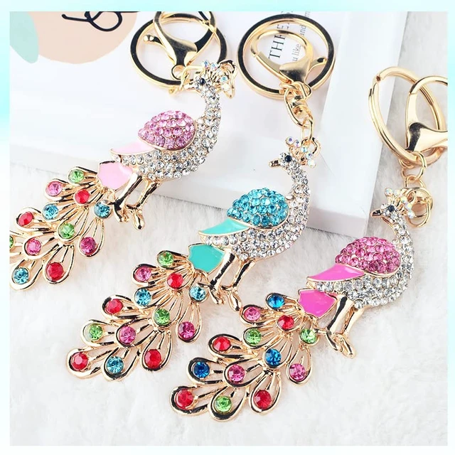 Alt view image 3 of 6 - xiexuelian Colorful Peacock car Key Chain Cartoon Diamond Key Chain Girl Creative Bag Decoration supplies