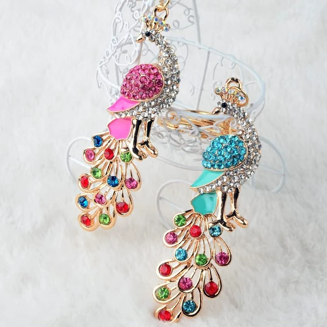 Alt view image 4 of 6 - xiexuelian Colorful Peacock car Key Chain Cartoon Diamond Key Chain Girl Creative Bag Decoration supplies