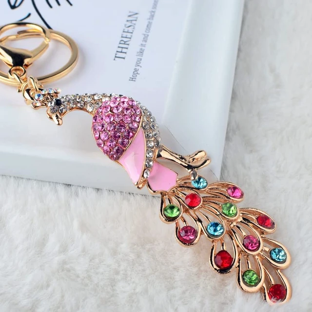 Alt view image 5 of 6 - xiexuelian Colorful Peacock car Key Chain Cartoon Diamond Key Chain Girl Creative Bag Decoration supplies