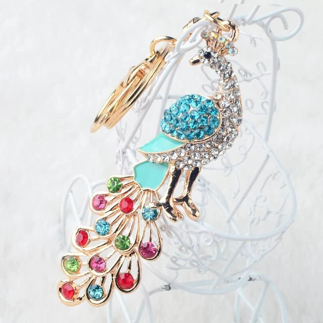 Alt view image 6 of 6 - xiexuelian Colorful Peacock car Key Chain Cartoon Diamond Key Chain Girl Creative Bag Decoration supplies