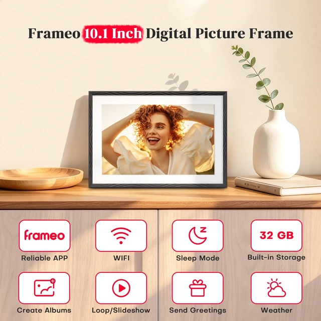 Alt view image 3 of 7 - Frameo Digital Picture Frame, 10.1'' Frameo Digital Photo Frame WiFi, 32GB | 1280*800 HD Touch Screen Digital Photo Frame for Wall, Share Photo Video, Birthday Gifts for Women