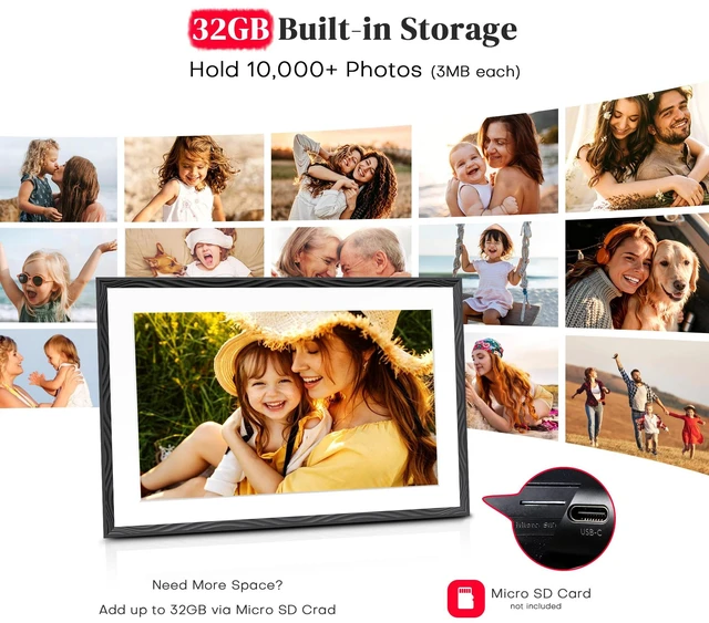 Alt view image 5 of 7 - Frameo Digital Picture Frame, 10.1'' Frameo Digital Photo Frame WiFi, 32GB | 1280*800 HD Touch Screen Digital Photo Frame for Wall, Share Photo Video, Birthday Gifts for Women
