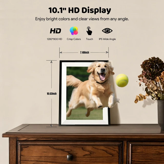 Alt view image 7 of 7 - 10.1" WiFi Digital Picture Frame with Frameo App, Gifts for Mom & Grandma | Instant Photo & Video Sharing, HD IPS Touchscreen, 32GB Storage, Auto-Rotate & Wall Mount, Senior-Friendly