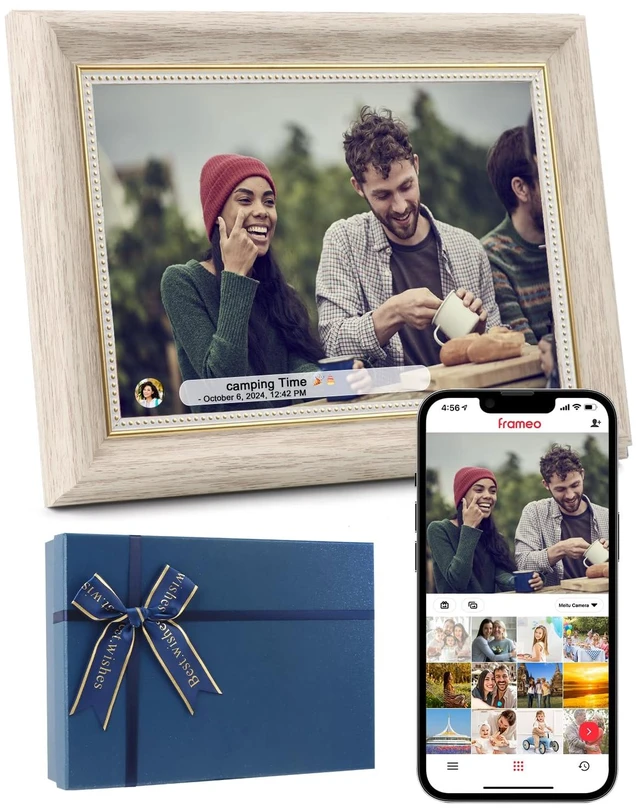 Main image of Frameo Digital Frame 10.1 Inch WiFi Digital Photo Frame with 32GB Storage, 1280x800 HD IPS Touch Screen Picture Frames with Frameo APP, Long Distance Realationship Gifts, Elderly Tech-Nordic White