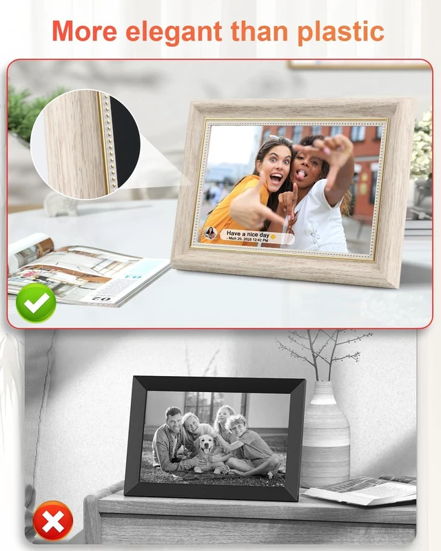 Alt view image 2 of 7 - Frameo Digital Frame 10.1 Inch WiFi Digital Photo Frame with 32GB Storage, 1280x800 HD IPS Touch Screen Picture Frames with Frameo APP, Long Distance Realationship Gifts, Elderly Tech-Nordic White