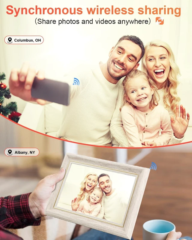 Alt view image 4 of 7 - Frameo Digital Frame 10.1 Inch WiFi Digital Photo Frame with 32GB Storage, 1280x800 HD IPS Touch Screen Picture Frames with Frameo APP, Long Distance Realationship Gifts, Elderly Tech-Nordic White