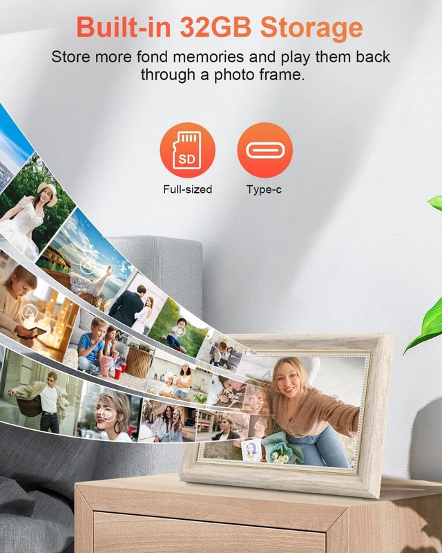 Alt view image 5 of 7 - Frameo Digital Frame 10.1 Inch WiFi Digital Photo Frame with 32GB Storage, 1280x800 HD IPS Touch Screen Picture Frames with Frameo APP, Long Distance Realationship Gifts, Elderly Tech-Nordic White