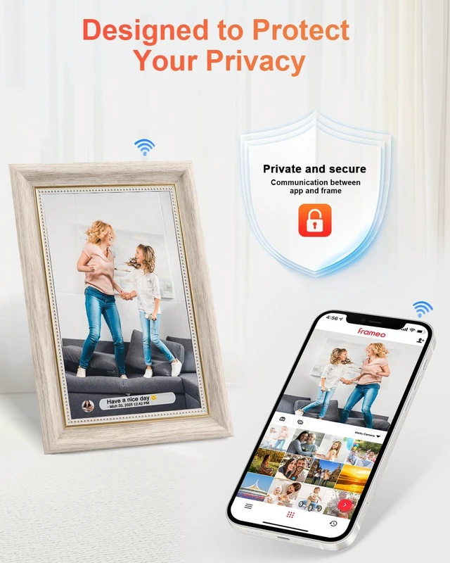 Alt view image 6 of 7 - Frameo Digital Frame 10.1 Inch WiFi Digital Photo Frame with 32GB Storage, 1280x800 HD IPS Touch Screen Picture Frames with Frameo APP, Long Distance Realationship Gifts, Elderly Tech-Nordic White