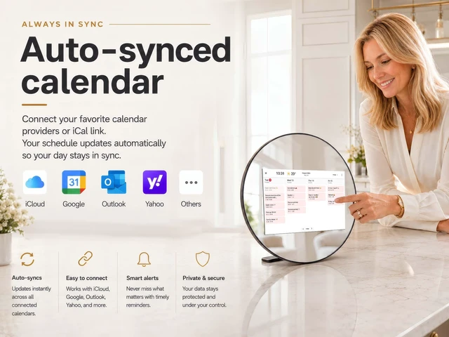 Alt view image 2 of 7 - Frameo Digital Picture Frame Digital Calendar 10.1 Inch Mirror|WiFi Smart Photo Frame|IPS HD Touchscreen|Auto-Synced Calendar, 32GB|Share Photos/Videos via Frameo App, Gift for Parents Grandparents