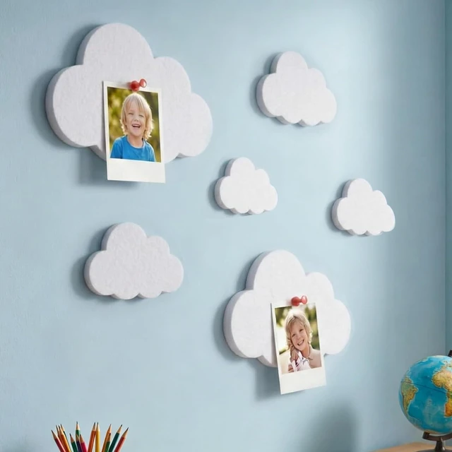 Main image of 6 Pcs Cloud Felt Board 10" 9" 7" Self-adhesive Wall Decor Boho | Pin Board for Photos, Bedroom Dorm Classroom Playroom, Soft Felt Clouds, Boho Aesthetic Hanging, Easy Peel Stick