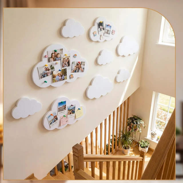 Alt view image 4 of 6 - 6 Pcs Cloud Felt Board 10" 9" 7" Self-adhesive Wall Decor Boho | Pin Board for Photos, Bedroom Dorm Classroom Playroom, Soft Felt Clouds, Boho Aesthetic Hanging, Easy Peel Stick