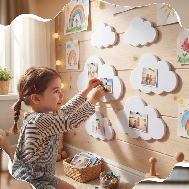 Alt view image 3 of 6 - 6 Pcs Cloud Felt Board 10" 9" 7" Self-adhesive Wall Decor Boho | Pin Board for Photos, Bedroom Dorm Classroom Playroom, Soft Felt Clouds, Boho Aesthetic Hanging, Easy Peel Stick