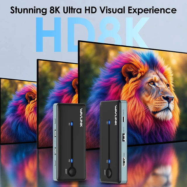 Alt view image 4 of 7 - KVM Switch 1 Monitors 2 Computers, WAVLINK HDMI KVM Switch | 4K@144Hz with HDCP 1.4/2.3, 3 USBA2.0 for Wireless Keyboards/Mice/Printers, Plug & Play, USB C DP Alt Mode Required