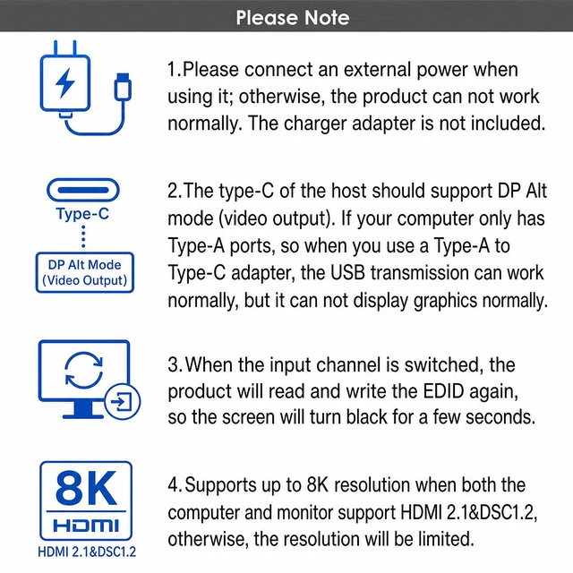 Alt view image 6 of 7 - KVM Switch 1 Monitors 2 Computers, WAVLINK HDMI KVM Switch | 4K@144Hz with HDCP 1.4/2.3, 3 USBA2.0 for Wireless Keyboards/Mice/Printers, Plug & Play, USB C DP Alt Mode Required